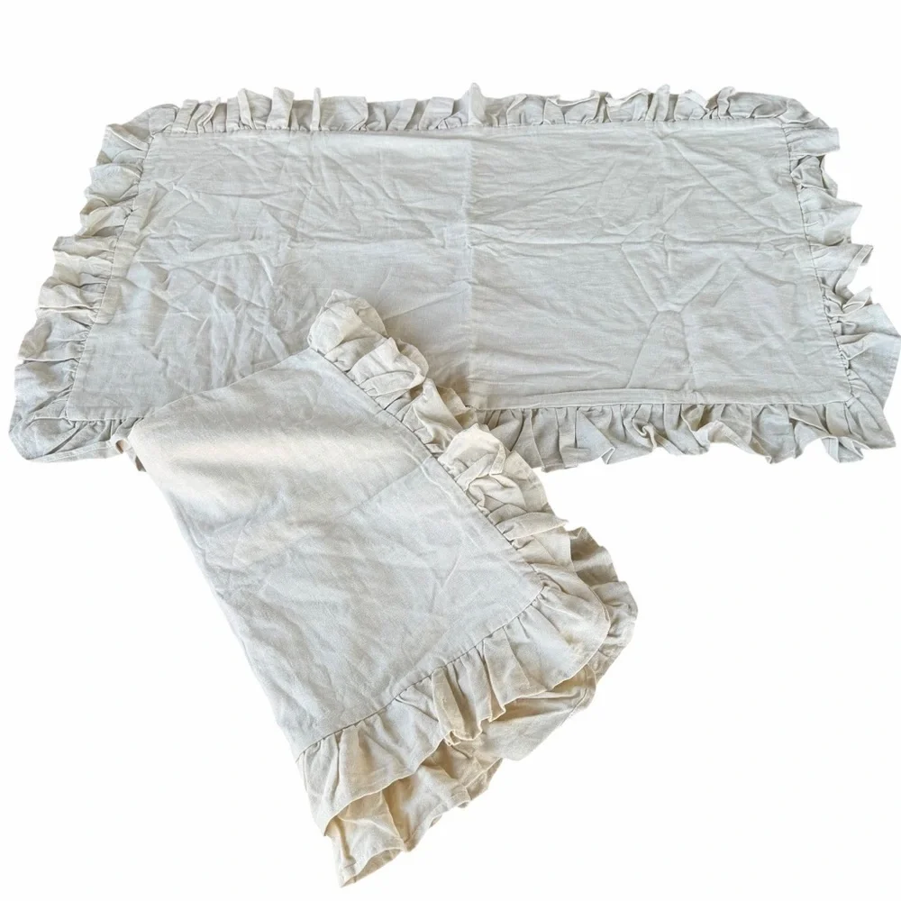 Simply Shabby Chic Ruffled Linen Blend King 3-Piece Duvet Cover Set Oatmeal NIP